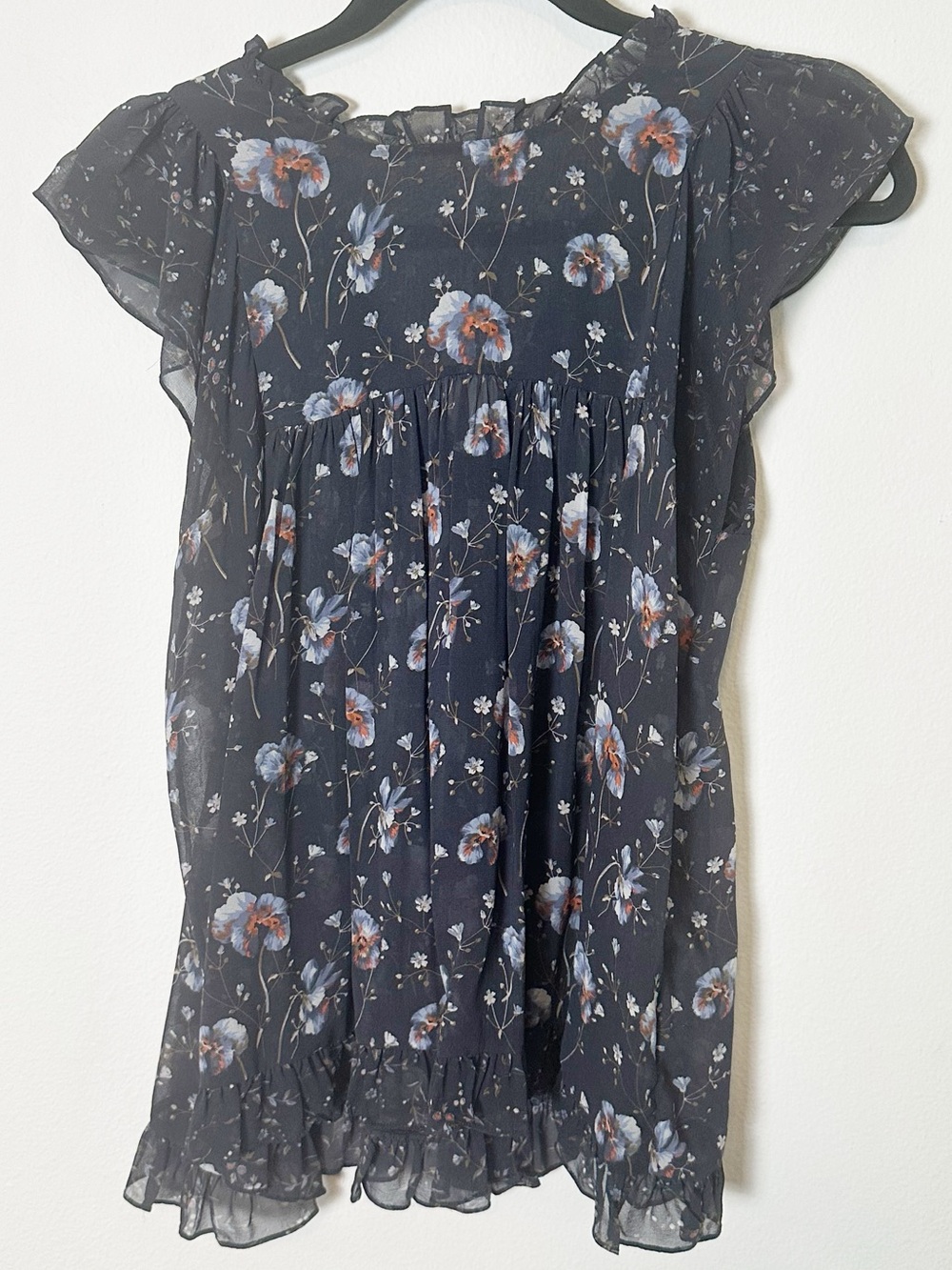 Ulla Johnson 100% Silk Blouse Black Purple Floral Print 2